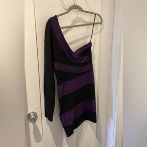 Black and Purple Glitter One Shoulder Fitted Minidress